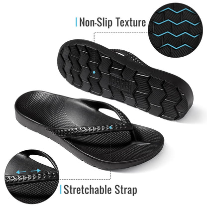 KIDMI Arch Support Flip Flops for Womens Comfortable Orthopedic Sandals for Plantar Fasciitis Beach Thong Slides, Black 39
