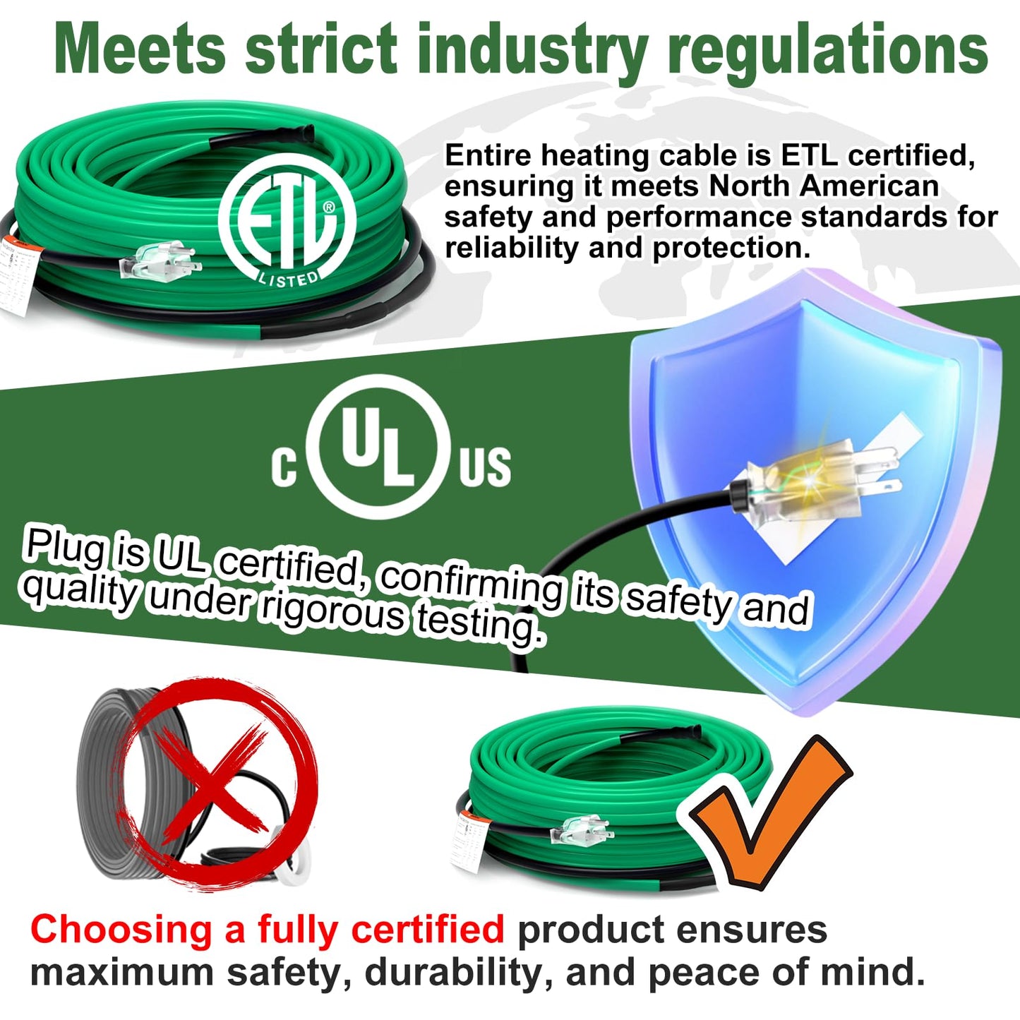 HEATIT Self Regulating Heating Cable Roof Deicing and Pipe freeze Protection Pipe Heat Cable for Metal And Plastic Pipes ETL Certified 120V 110FT