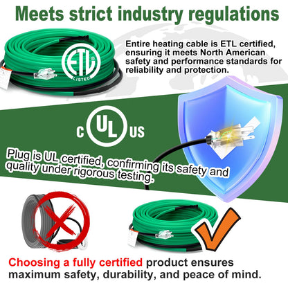 HEATIT Self Regulating Heating Cable Roof Deicing and Pipe freeze Protection Pipe Heat Cable for Metal And Plastic Pipes ETL Certified 120V 110FT