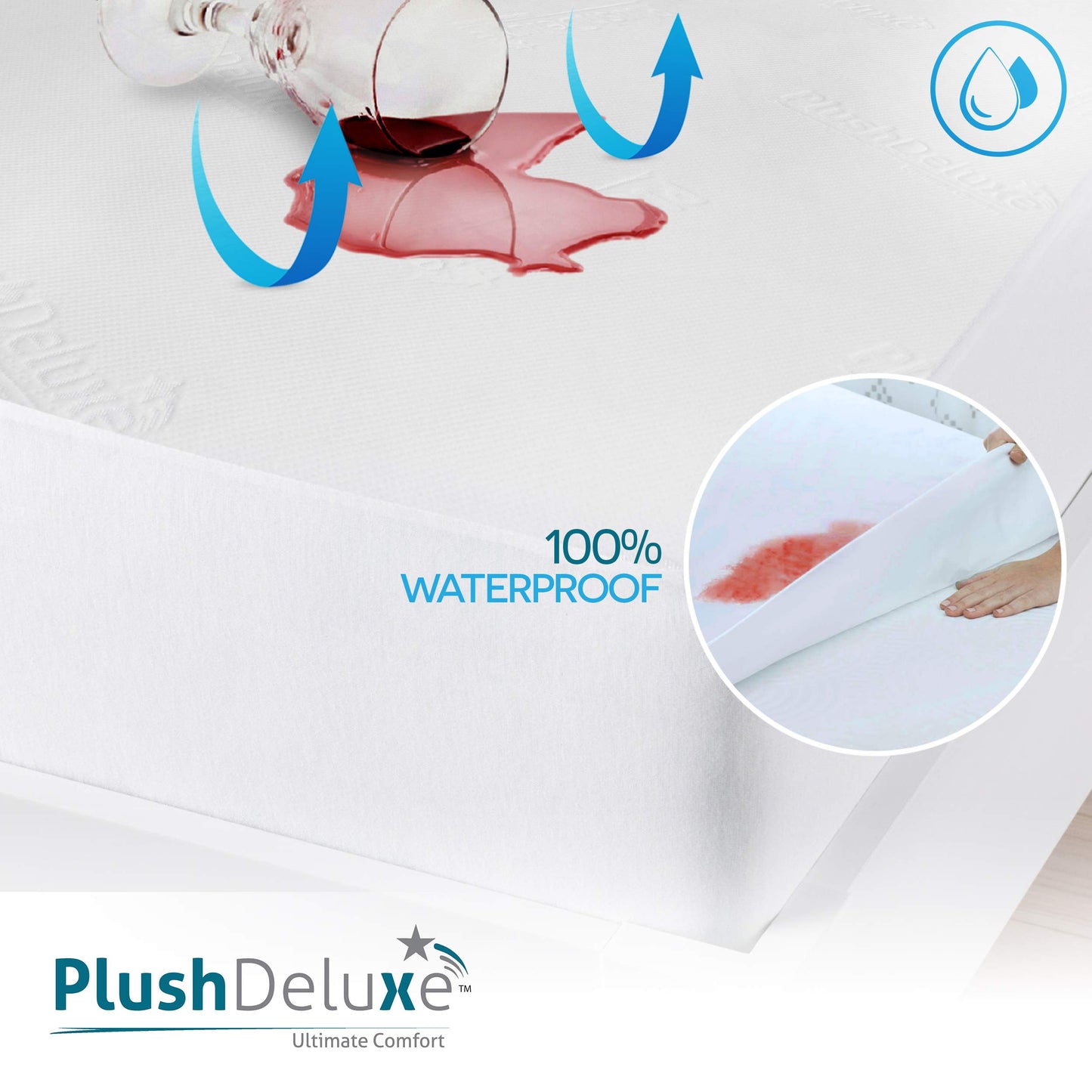 PlushDeluxe Premium Bamboo Mattress Protector – King Size, Waterproof, & Ultra Soft Breathable Noiseless Washable Bed Mattress Cover for Comfort & Protection - White