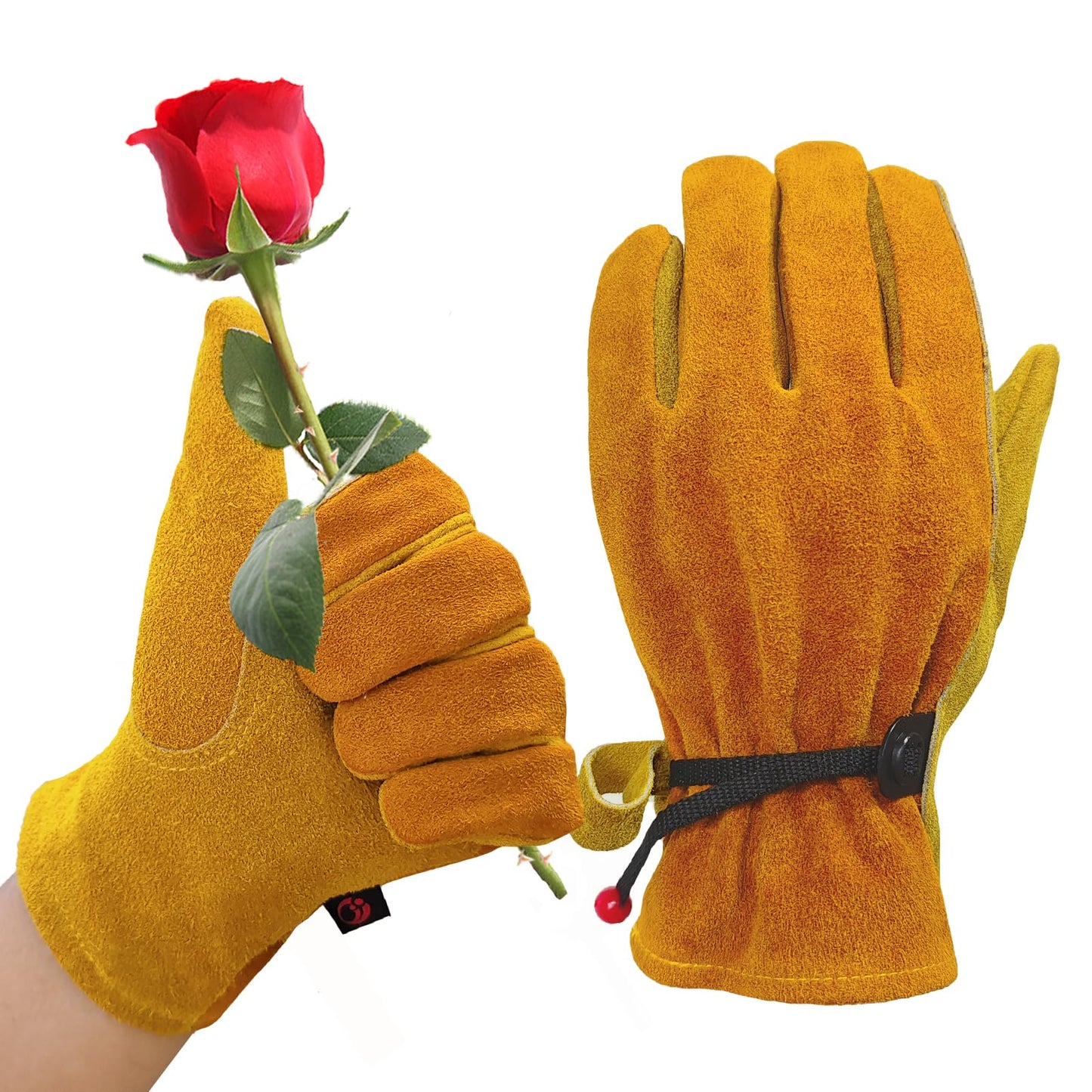 AOUCHI Women's Cotton Lined Leather Work Gardening Gloves, Rose Trimming, TIG/MIG Welding, Construction, Farm, Ranch Flexible Cowhide Gloves, Comfortable, Durable (Medium)