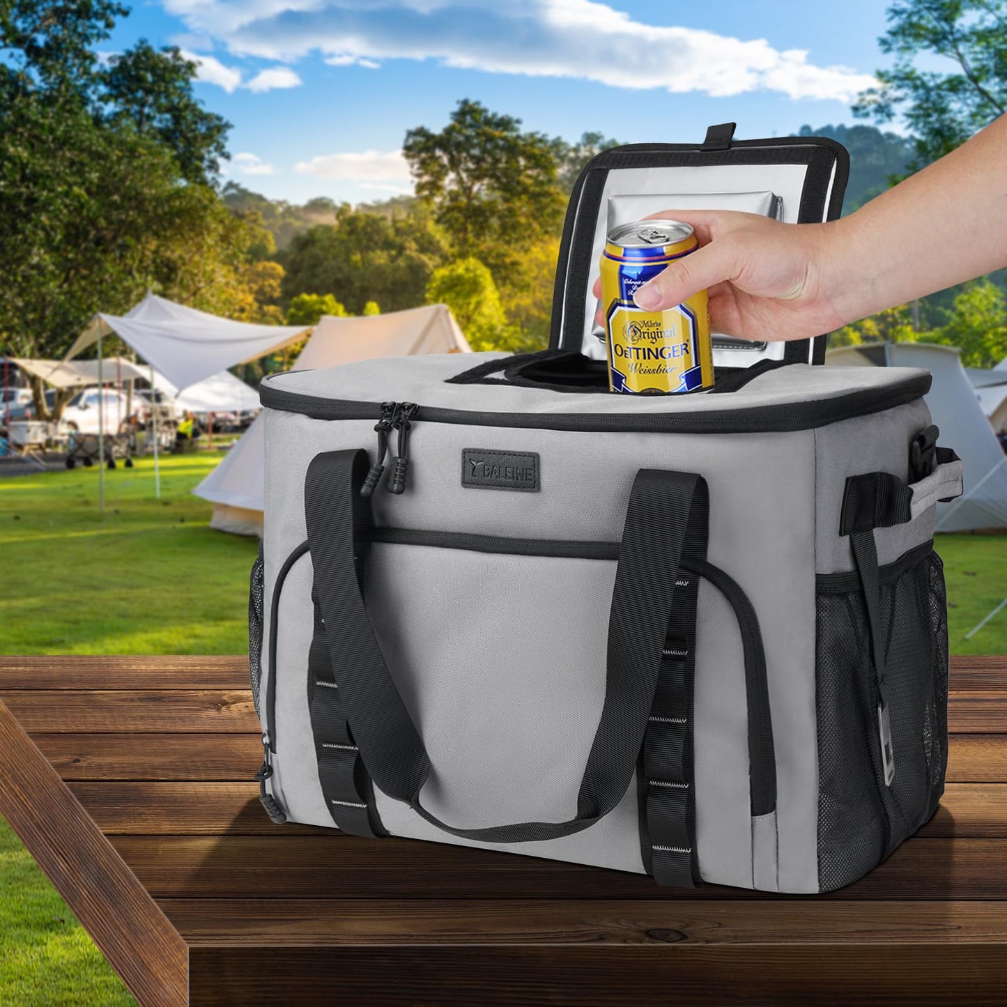 BALEINE Extra Large Soft Cooler Bag, Portable Leakproof Cooler, 40/60 Cans Volume for Beach, Camping, Kayaking, Travel, and Road Trips (9.5 Gallon, Navy-Khaki)