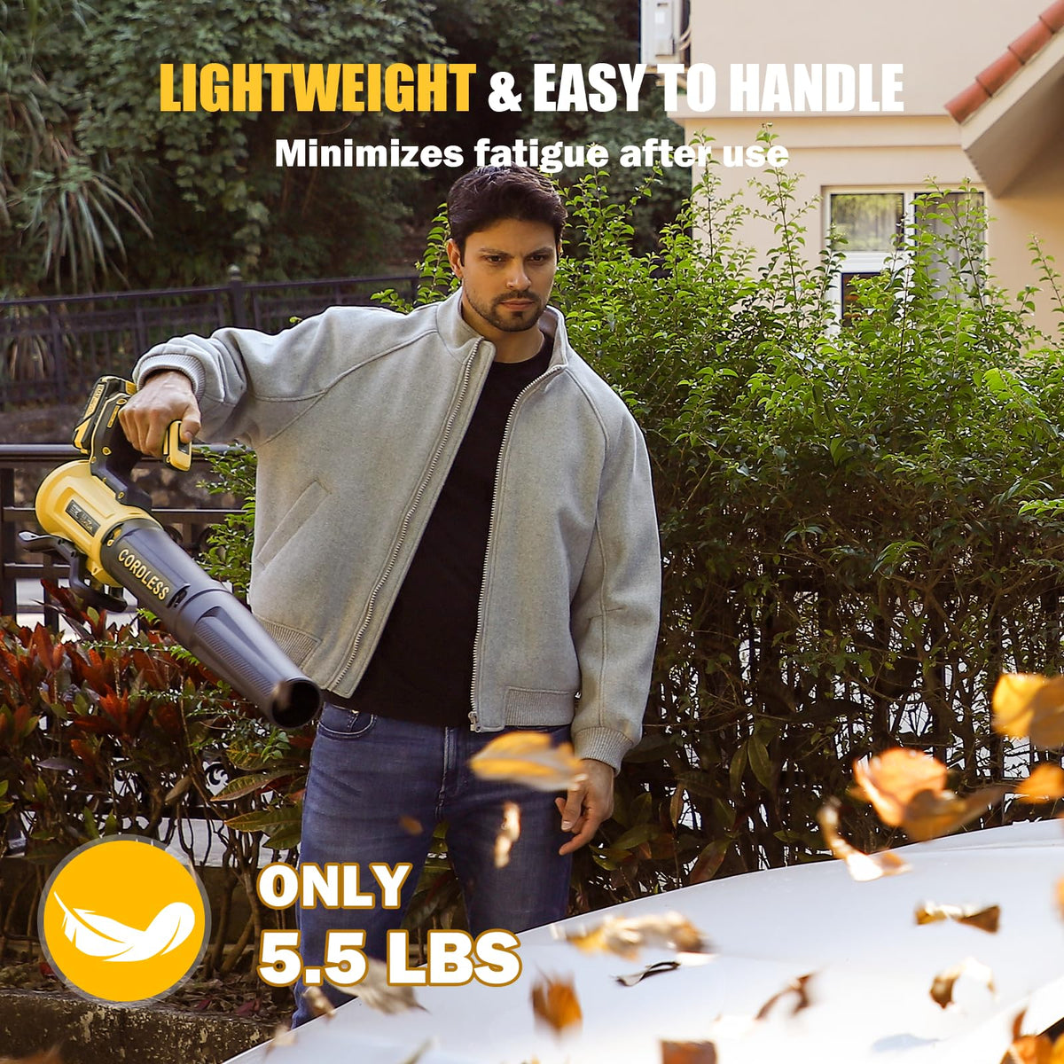 Leaf Blower Cordless with 2× 4.0Ah Batteries and Charger, 560CFM & 180MPH Lightweight Leaf Blower, 2 Speed Electronic Control, 20V Electric Blower for Driveway, Lawn & Yard Care