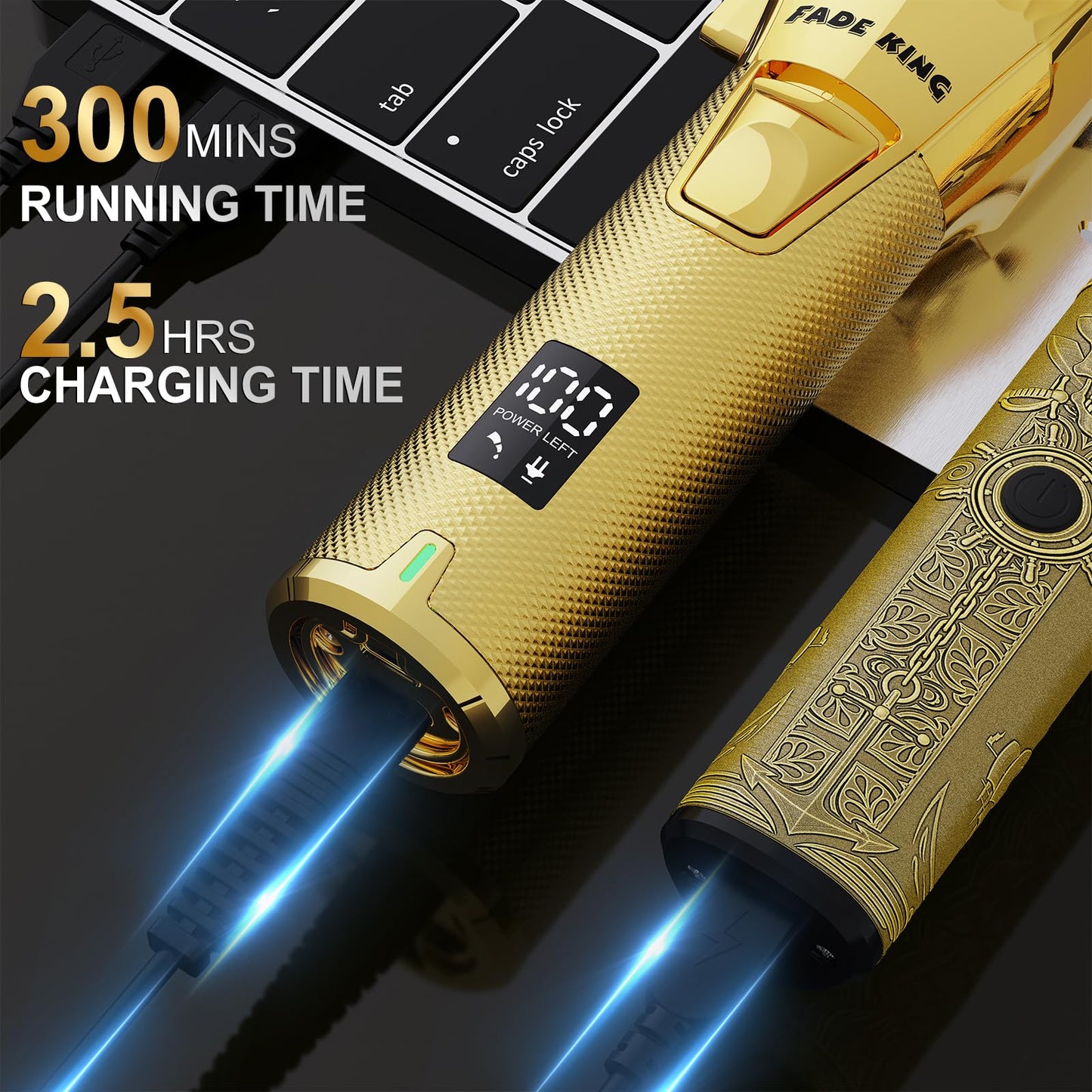 FADEKING® Professional Hair Clippers for Men - Cordless Hair Clippers, LCD Display Barber Clippers for Hair Cutting & Mens Grooming with Travel Case (Gold+Bronze)