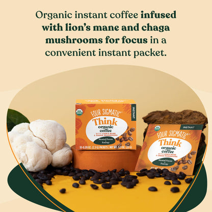 Four Sigmatic Focus Organic Mushroom Coffee | Instant Mushroom Coffee Mix with Lion's Mane, Chaga and Rhodiola for Better Focus and Immune Support | 10 Packets