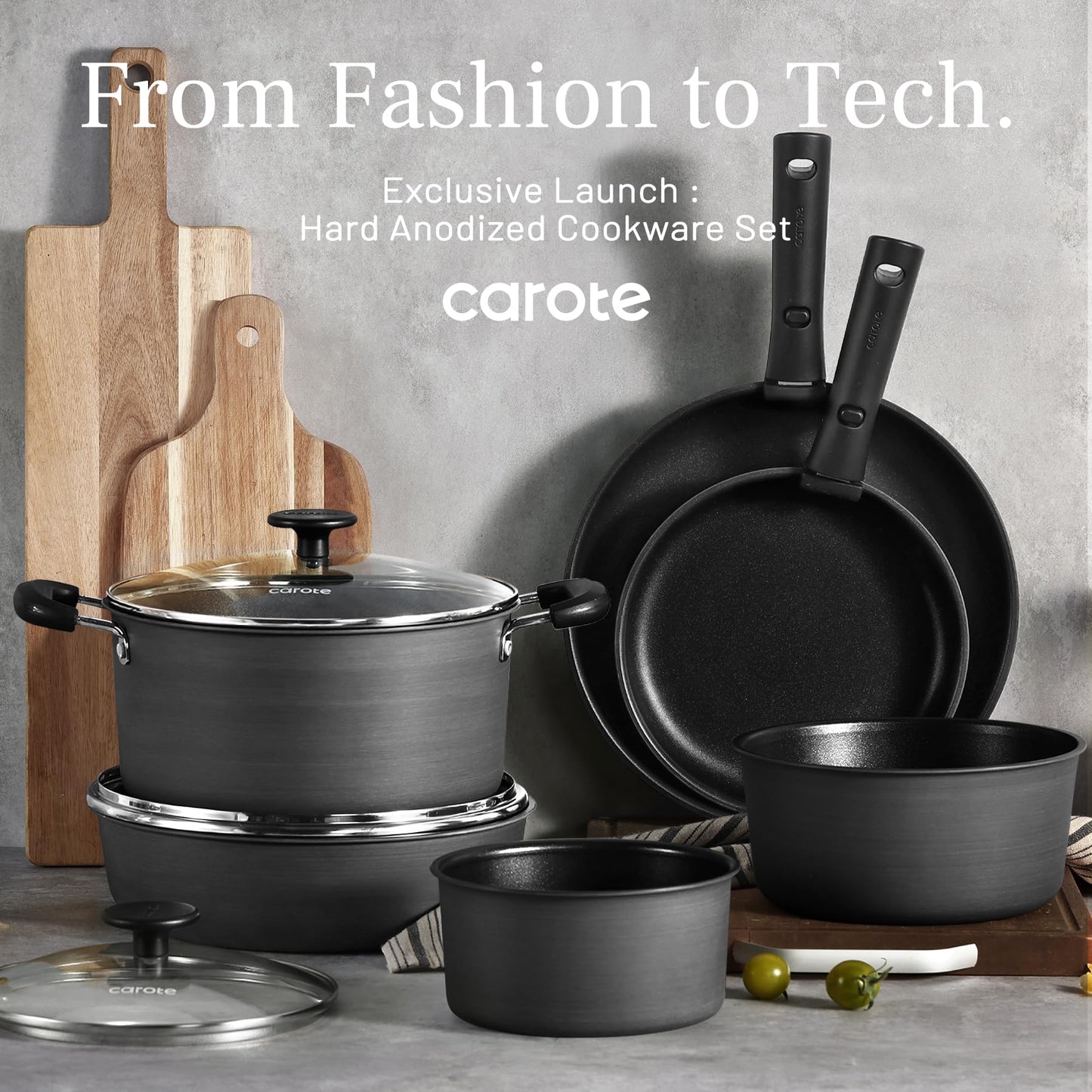 CAROTE 20pcs 4-Ply Premium Hard Anodized Pots and Pans Set Non Stick with Detachable Handle, Dishwasher/Oven Safe, RV Kitchen Cookware Set Nonstick, Induction Cookware, Large Capacity Pans and Pot Set