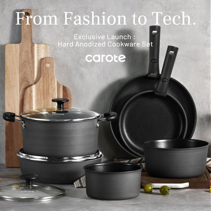 CAROTE 20pcs 4-Ply Premium Hard Anodized Pots and Pans Set Non Stick with Detachable Handle, Dishwasher/Oven Safe, RV Kitchen Cookware Set Nonstick, Induction Cookware, Large Capacity Pans and Pot Set