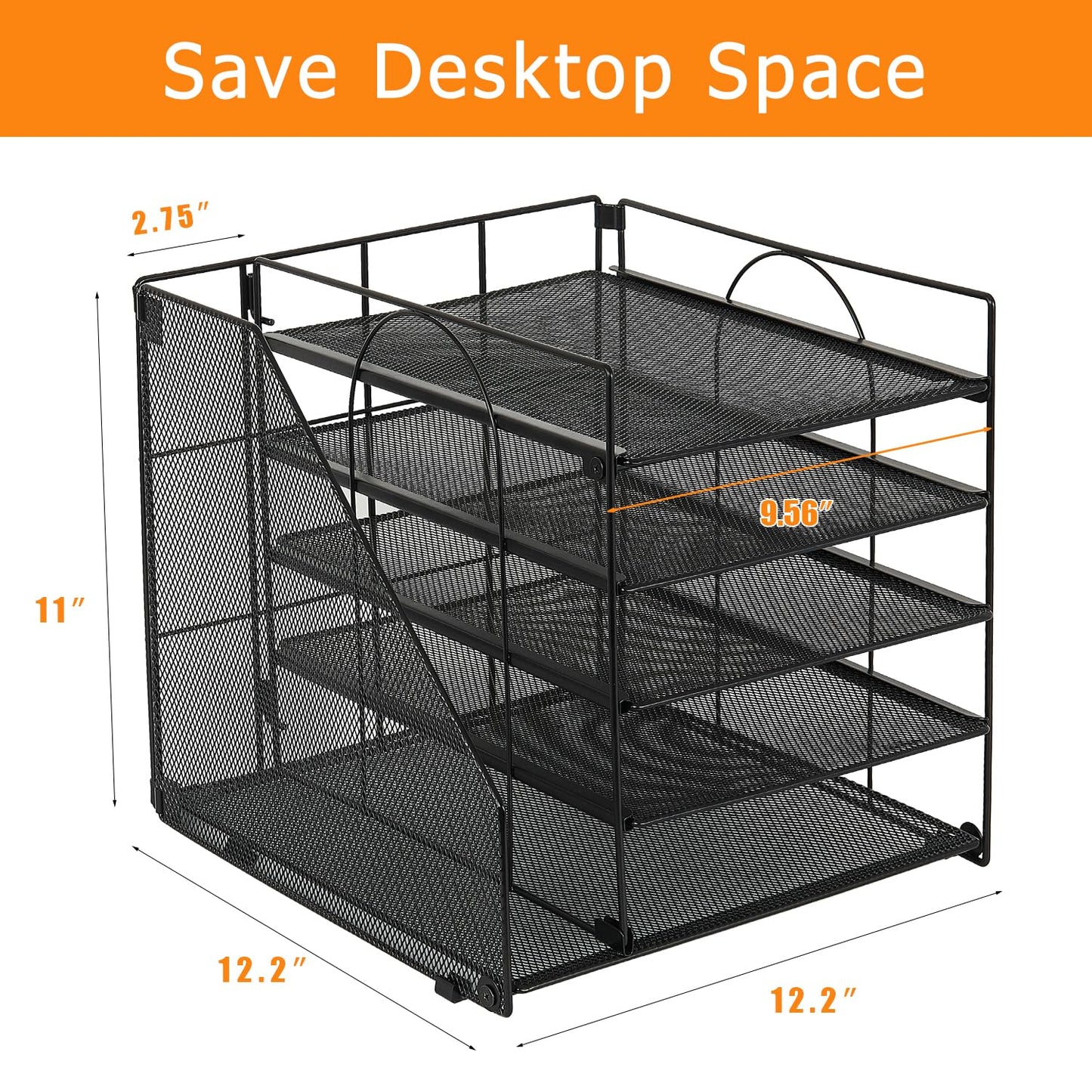 LEKETREE Desk Organizers and Accessories, 5-Tier Paper Letter Tray Organizer with File Holder, Desktop Organizer for Office Supplies (Black)