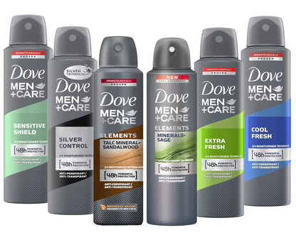 Dove Men+ Care Dry Spray Antiperspirant Deodorant 150 ML Pack of 6 Mixed Scents 5 Fl Oz (Pack of 6) 30 Fl Oz