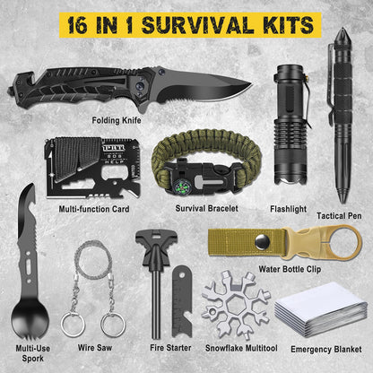 16-IN-1-Survival Kit, Gifts for Men Dad Husband Him - Survival Gear and Equipment, Unique Birthday Gifts for Camping, Hiking, Hunting, Fishing