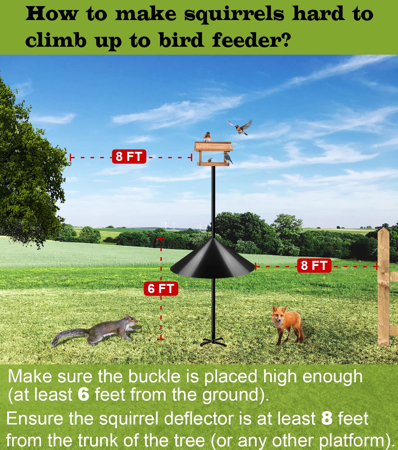 Ansionsol 19 Inch Wide Squirrel Baffle for Bird Feeder Pole, Outside Pole Mount Stopper & Bird House Guard for Outdoor Shepherd’s Hook, Black, 1 Pack