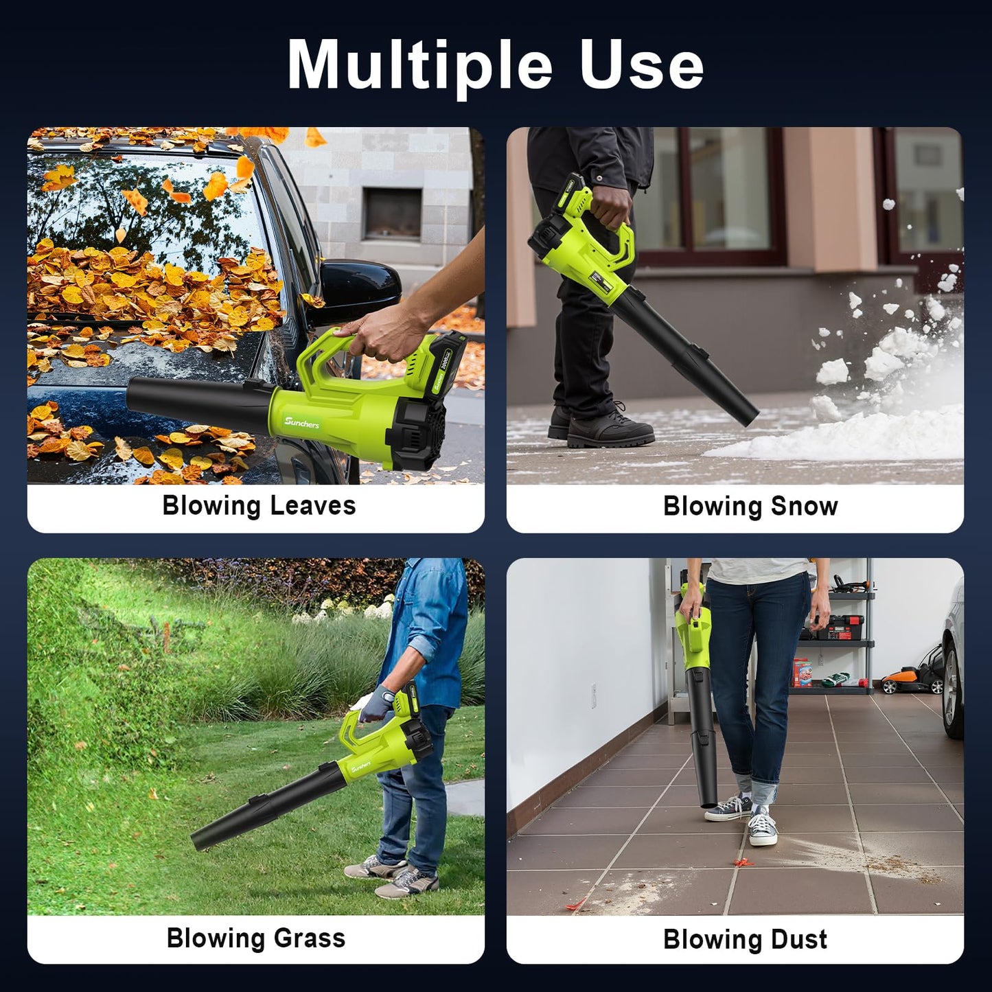 SUNCHERS Leaf Blower Cordless with 2 Batteries and Charger, Electric Battery Powered Cordless Leaf Blower, Portable Lightweight Handhold Blowers for Blowing Leaves, Patio Cleaning, Lawn Care and Dust