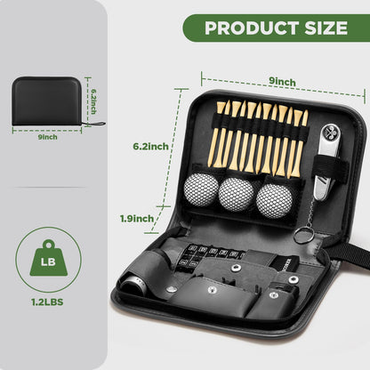 SANLINZOM Golf Accessories for Men and Women for Golfers, Accessories Set in Hi-End PU Case with Golf Balls, HD Rangefinder, Golf Tees, Cleaning Brush, Divot Knife, Scorer, Golf Ball Clamp (Black)