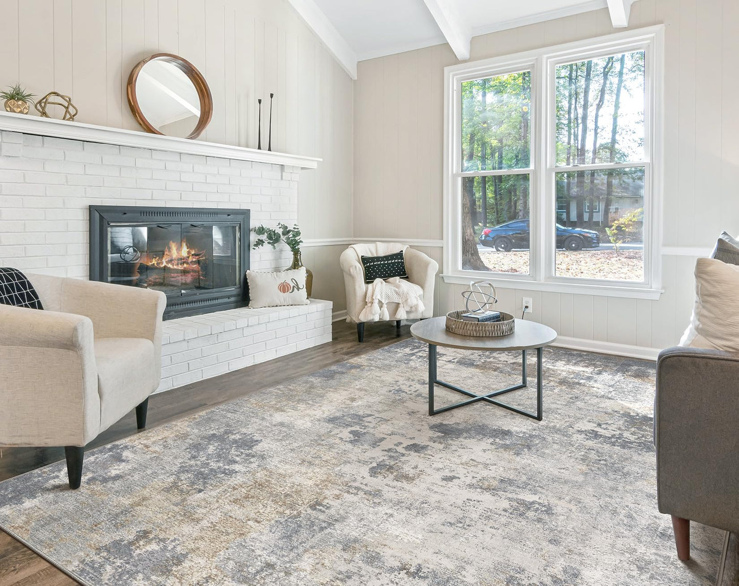 UERMEI 9x12 Area Rug Living Room Rugs - Washable Neutral Modern Abstract Soft Thin Large Rug Indoor Floor No Slip Rug Carpet for Bedroom Under Dining Table Home Office Decor - Blue Grey