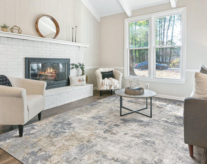 UERMEI 9x12 Area Rug Living Room Rugs - Washable Neutral Modern Abstract Soft Thin Large Rug Indoor Floor No Slip Rug Carpet for Bedroom Under Dining Table Home Office Decor - Blue Grey