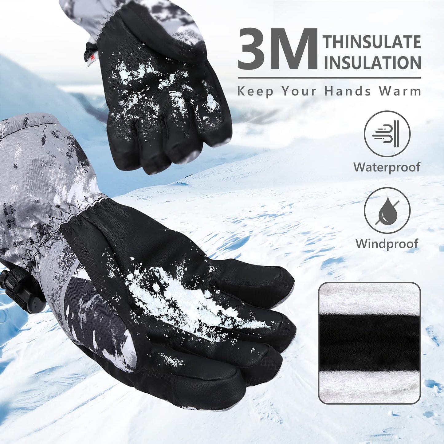 Odtmger Ski Gloves, Warmest Waterproof and Breathable Snow Gloves for Cold Weather, Fits Both Men & Women,for Parent Child Outdoor