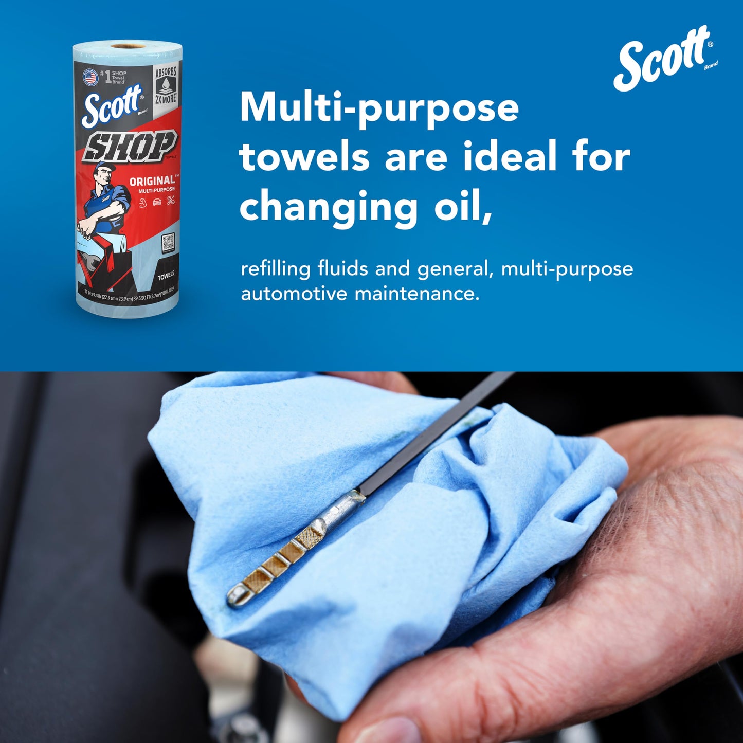 Scott® Shop Towels Original™ (55990), Blue Shop Towels, Big Rolls, 4 Packs of 6 Rolls, 11"x9.4" sheets, (60 Towels/Roll, 24 Rolls/Case, 1,440 Towels/Case)