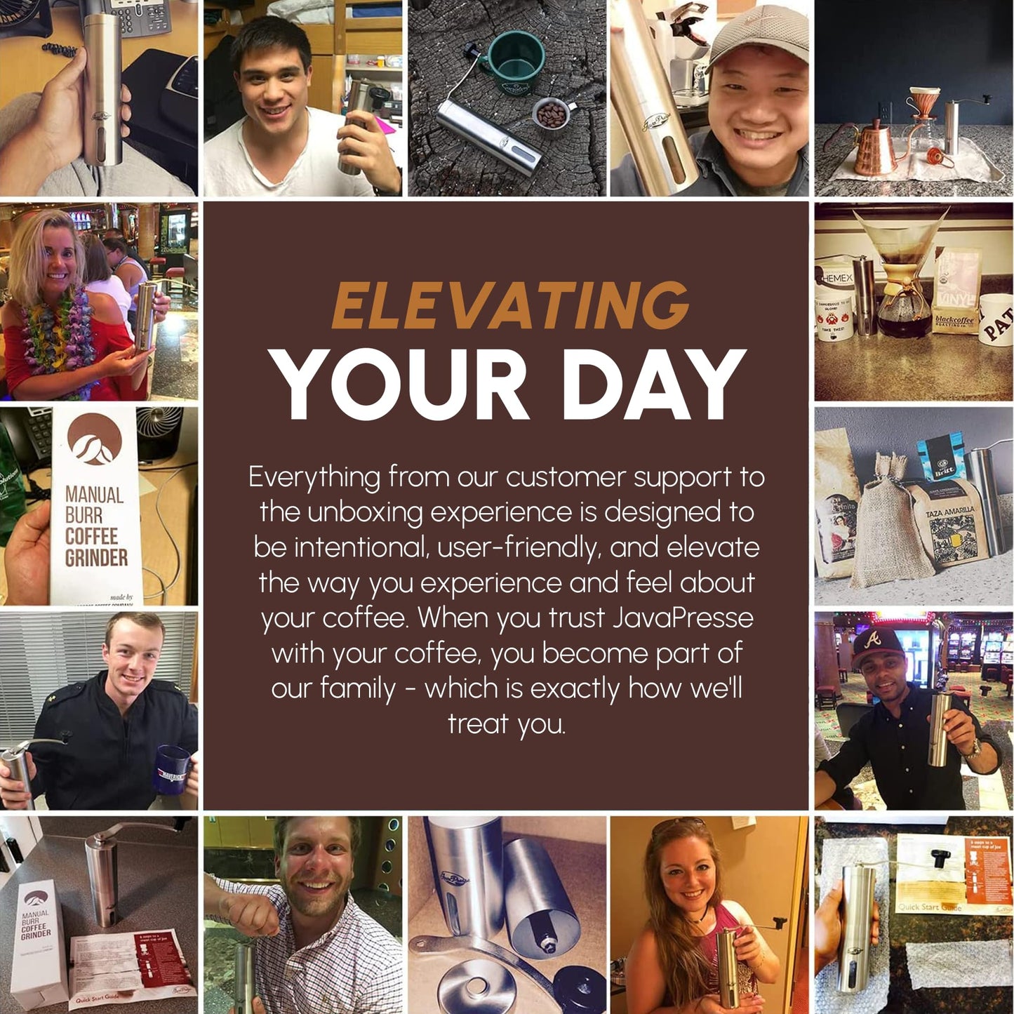 JavaPresse Manual Stainless Steel Coffee Grinder - 18 Adjustable Settings, Portable Conical Burr Grinder for Camping, Travel, Espresso - With Hand Crank