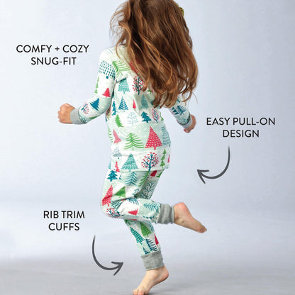 HonestBaby Baby-Organic Cotton Holiday Family Jammies, Feelin' Pine, Women's 2-Piece Pajama Set Medium