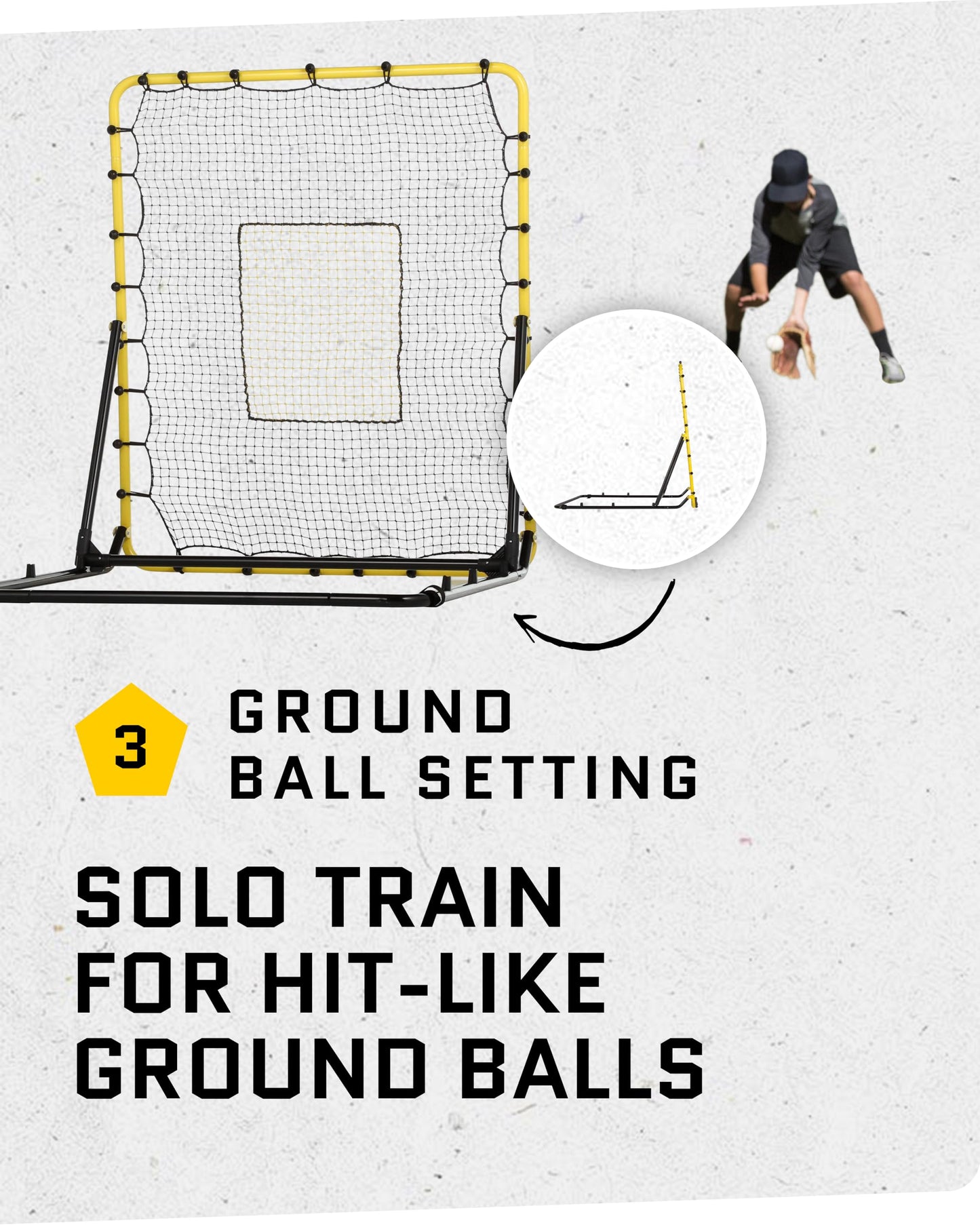 SKLZ Fielding Trainer - Baseball & Softball Pitch-Back Rebound Net - Ground, Line Drive & Fly Ball Return Settings - 4 x 4.5-Foot Steel Frame, UV & Weather Resistant Bungee Net, Easy-Fold Design