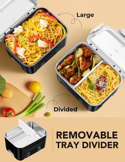 EAST OAK Cordless Electric Lunch Box for Adults, Heated Lunch Box Battery Powered with Automatic Heating, 5.5 Cups Portable Food Warmer with Removable Tray Divider