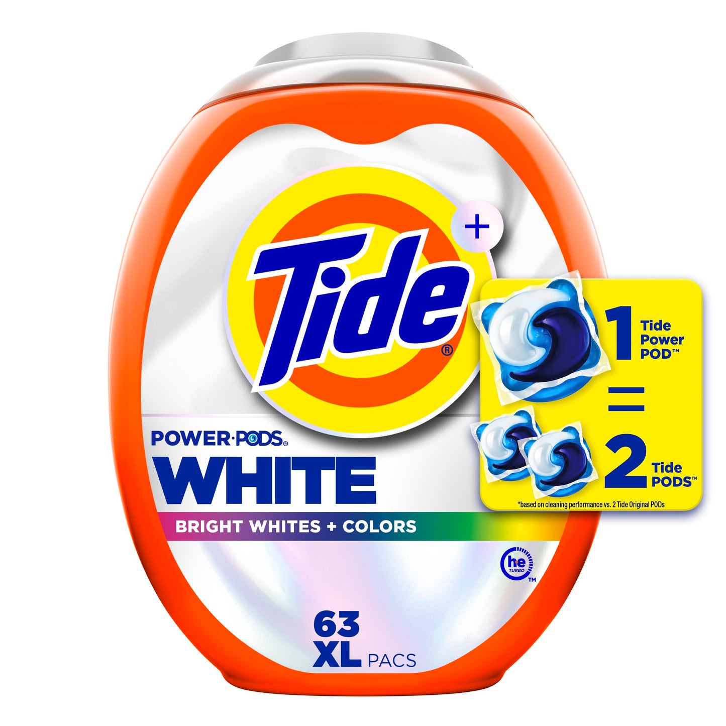 Tide Power PODS Plus Ultra OXI White and Bright Laundry Detergent, Advanced Stain Removal and Whitening Power, 63 Count