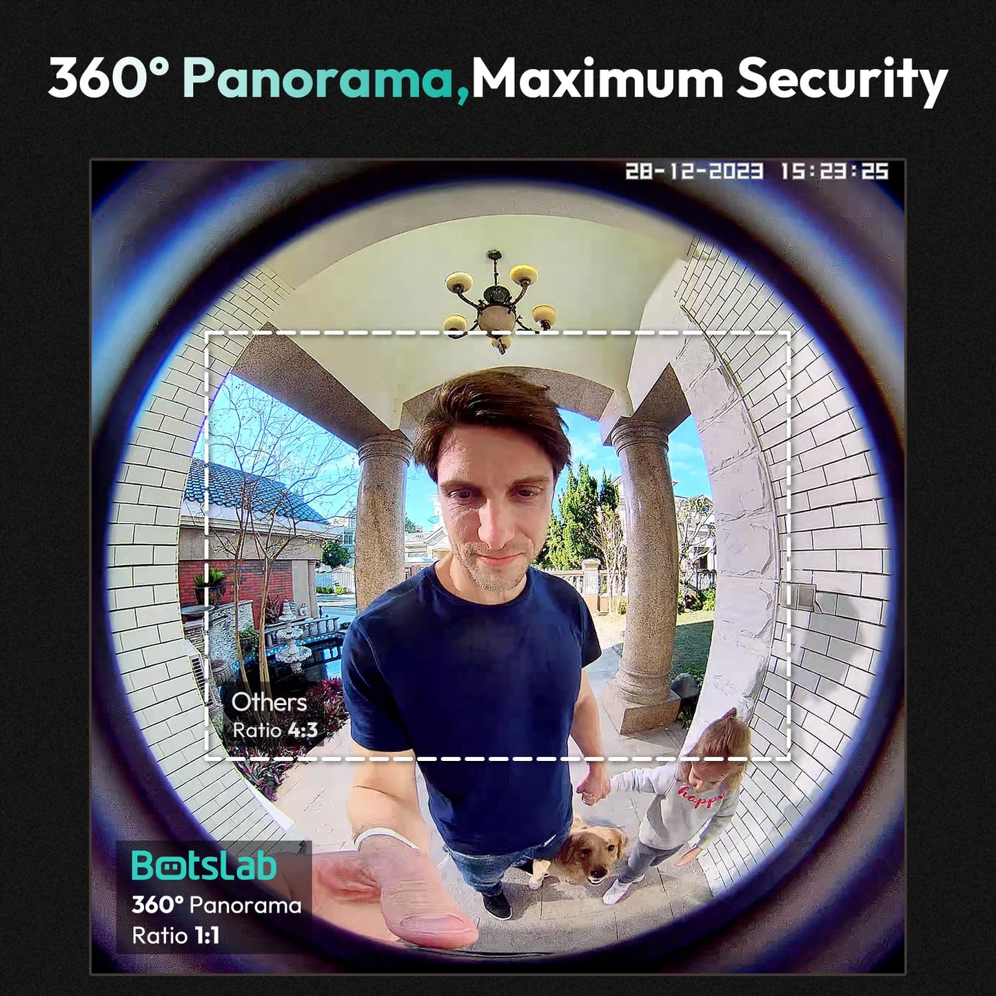 BOTSLAB 5MP Wireless Video Doorbell Camera,180° Head-to-Toe View, AI Motion Detection, VR Mode, Battery or Wired Powered, Easy Installation, Weatherproof, No Monthly Fee, 2.4GHz WiFi