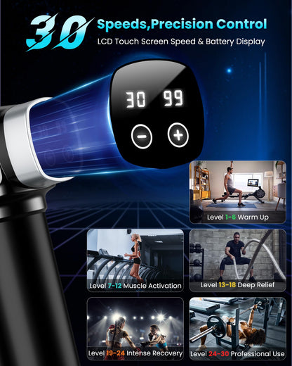 CAMEFER Deep Tissue Massage Gun, Portable Percussion Electric Muscle Massager for Pain Relief, Handheld Massagers with 30 Speeds & 6 Attachments for Back and Neck, Gifts for Men Women