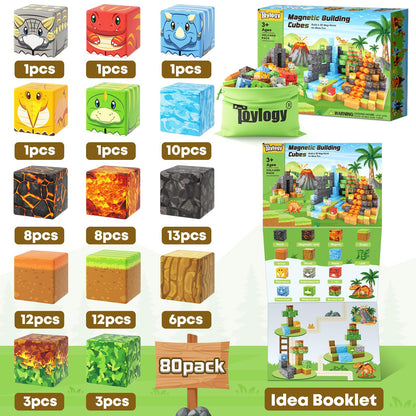 Dinosaur Toys Magnetic Blocks-Build Mine Magnet World Volcano Edition Kids Toys for 3+ Year Old Boys and Girls Building Blocks Toddler Toys Games Through Jurassic Learning Sensory Toys Gifts