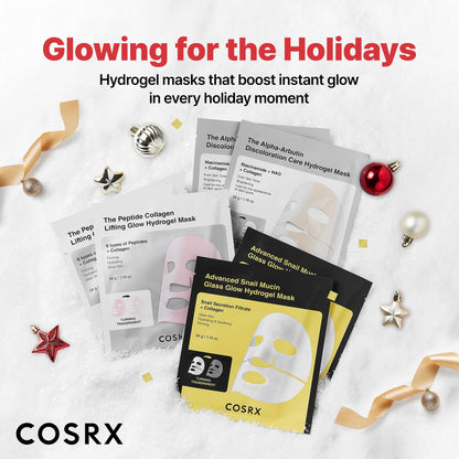 COSRX Glow-Boosting Face Mask Limited Holiday Gift Set 6ea, Snail Mucin, 6 Peptides & Alpha-arbutin for Glass skin, Collagen Face Mask, Korean Skin Care Set, Stocking Stuffers, Amazon Exclusive