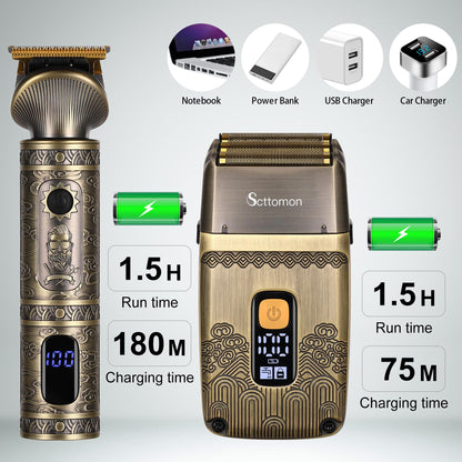 Scttomon T-Blade Hair Trimmers & Electric Shavers for Men Foil Shaver Beard Trimmer Men's Grooming Kit with Triple Blades Cordless
