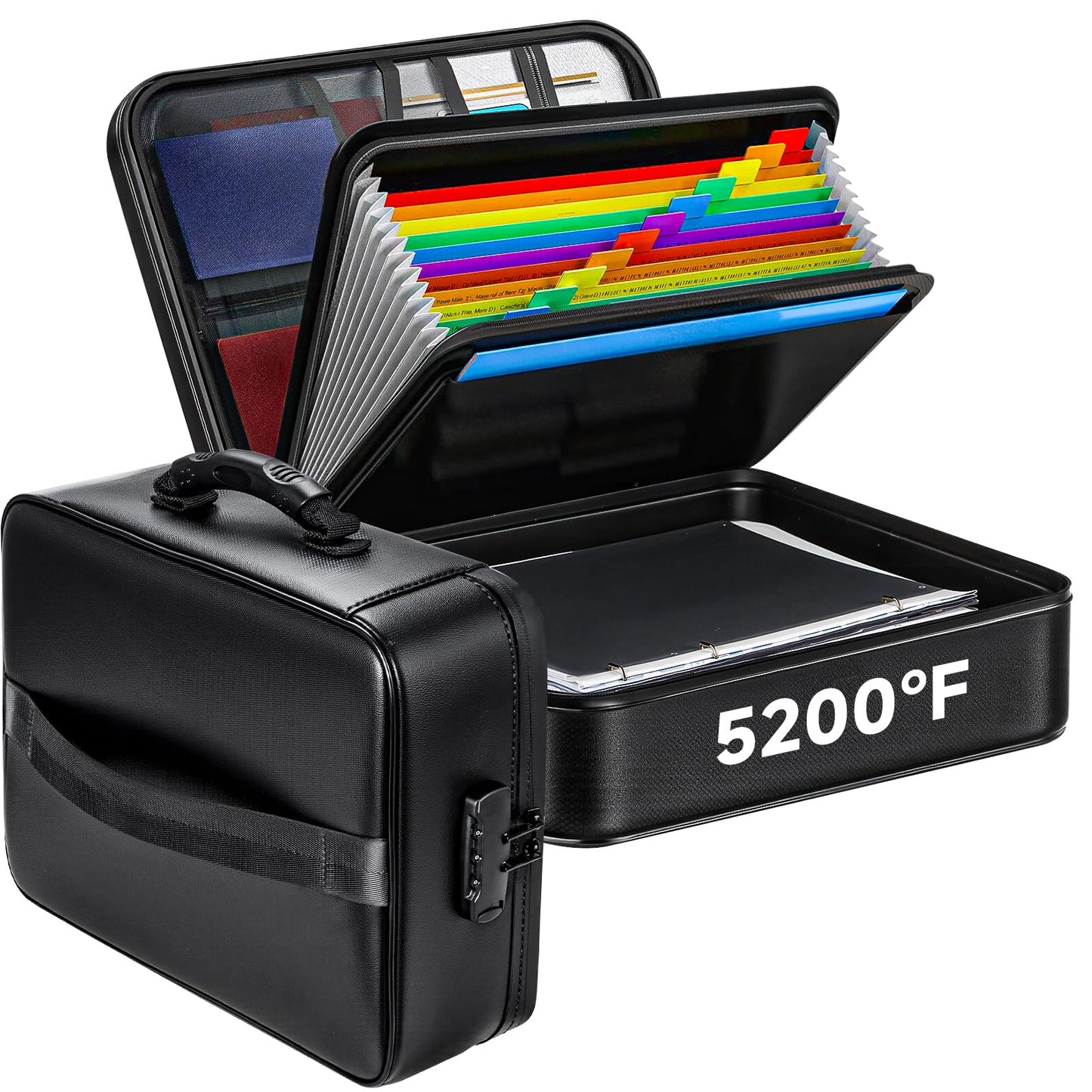 Fireproof Document File Organizer Bag, 5200°F Portable File Organizer with Lock, 16 Layer File Box Waterproof and Heat Insulated Safe Storage for Important Documents, Laptop, and Files and More