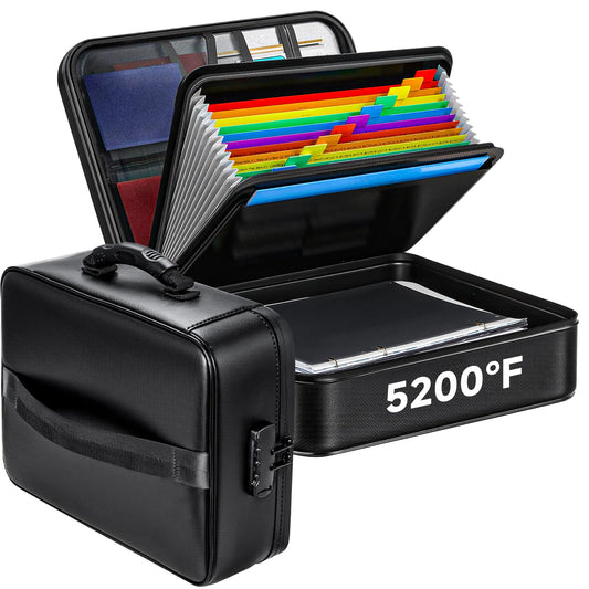 Fireproof Document File Organizer Bag, 5200°F Portable File Organizer with Lock, 16 Layer File Box Waterproof and Heat Insulated Safe Storage for Important Documents, Laptop, and Files and More