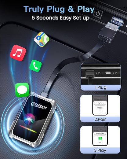 Fahren 2025 Upgraded Wireless CarPlay Adapter for iPhone, Fastest & Stablest 5G WiFi & 5.4 Bluetooth Apple CarPlay Dongle with RGB Light, Compatible with iPhone 8+ & Android Phones, Cars from 2017