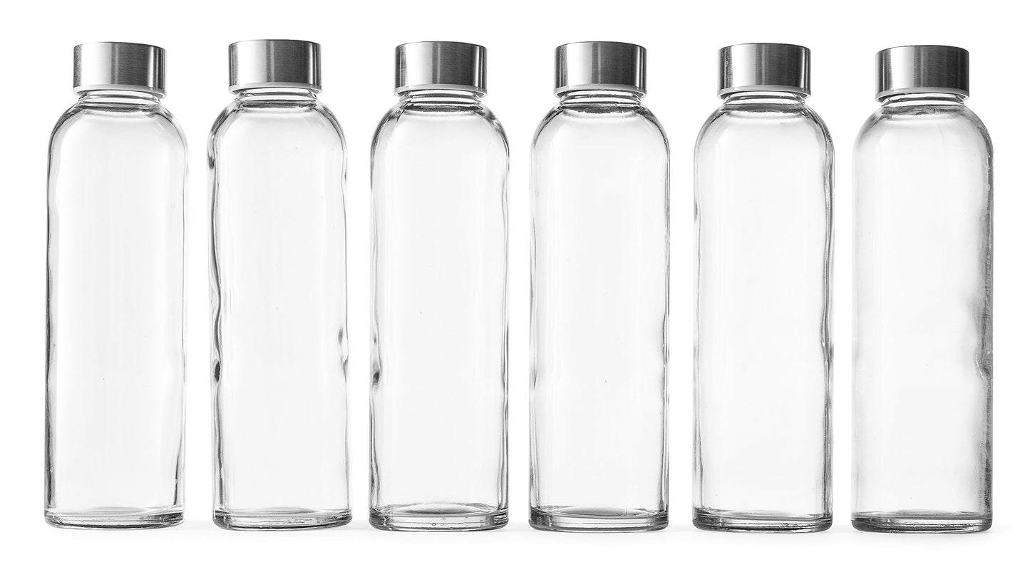 Epica glass bottles with lids – 18oz glass water bottles, reusable juice jar with lids for storing juices, reusable water bottle durable & ecofriendly set of 6