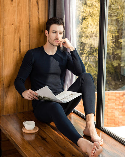 JZCreater Thermal Underwear for Men, Mens Long Johns Thermal Underwear Set, Fleece Lined Base Layer for Cold Weather Black