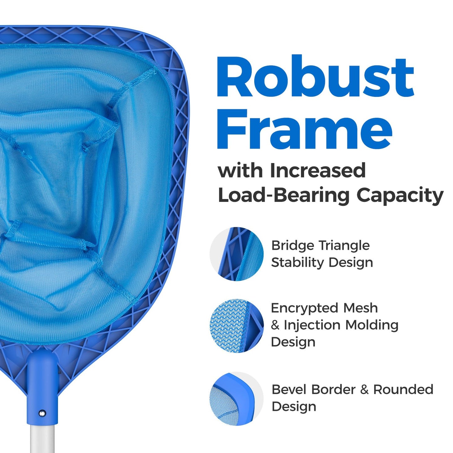 Mowend Swimming Pool Skimmer Net Total Length 57 inches, Leaf Rake Net with 4 Section Telescopic Aluminum Pole for Fast Cleaning Ponds, Hot Tub, and Spas, Pool Cleaner Supplies and Accessories