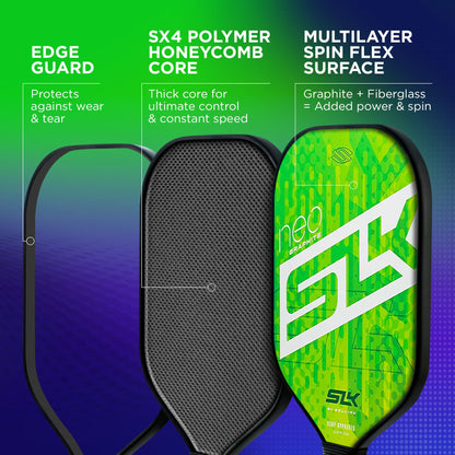 SLK Neo by Selkirk Pickleball Paddles | Featuring a Multilayer Fiberglass and Graphite Pickleball Paddle Face | SX3 Honeycomb Core | Pickleball Rackets Designed in The USA for Traction and Stability