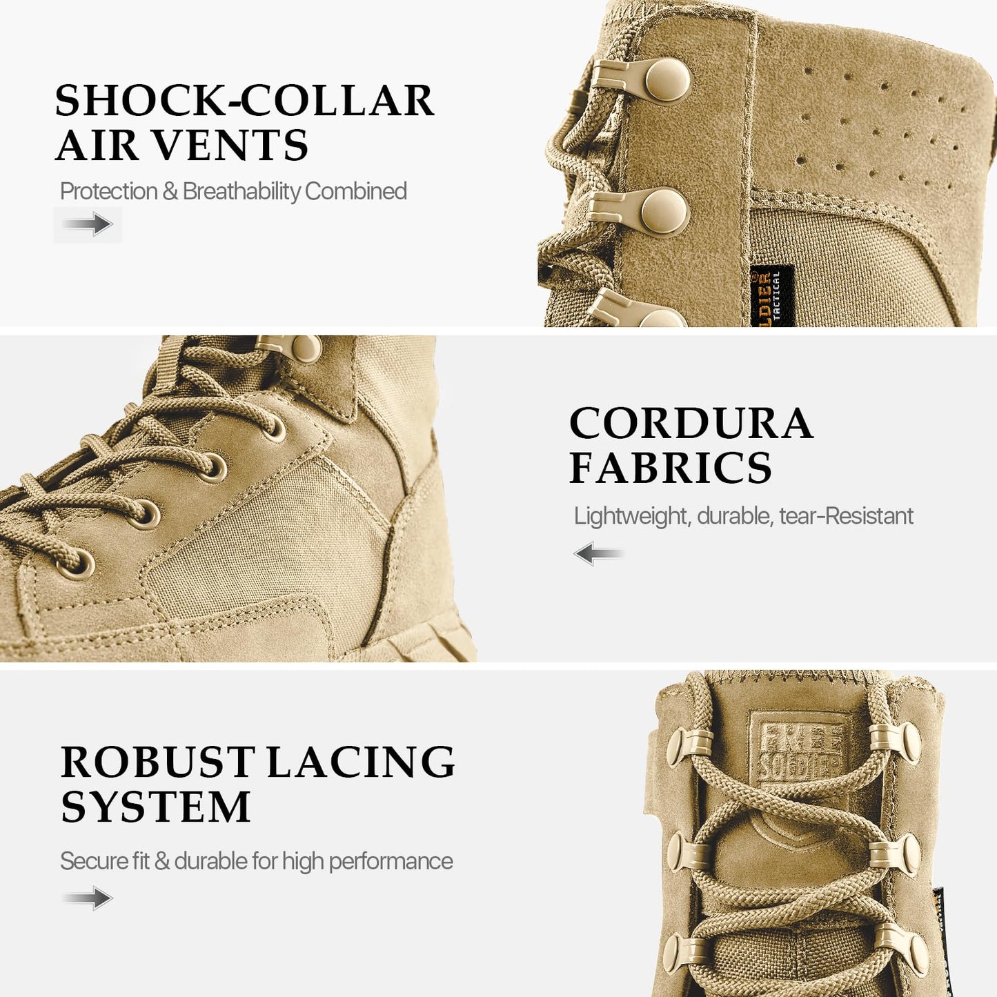 FREE SOLDIER Men's 8 Inch Tactical Side Zip Boots Military Army Work Boots Lightweight Combat Boot for Motorcycle Boot(Tan 10.5)