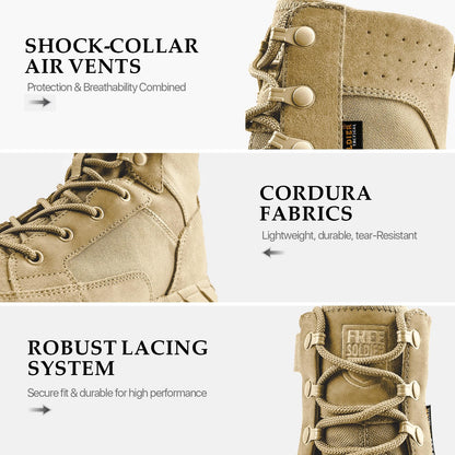 FREE SOLDIER Men's 8 Inch Tactical Side Zip Boots Military Army Work Boots Lightweight Combat Boot for Motorcycle Boot(Tan 10.5)