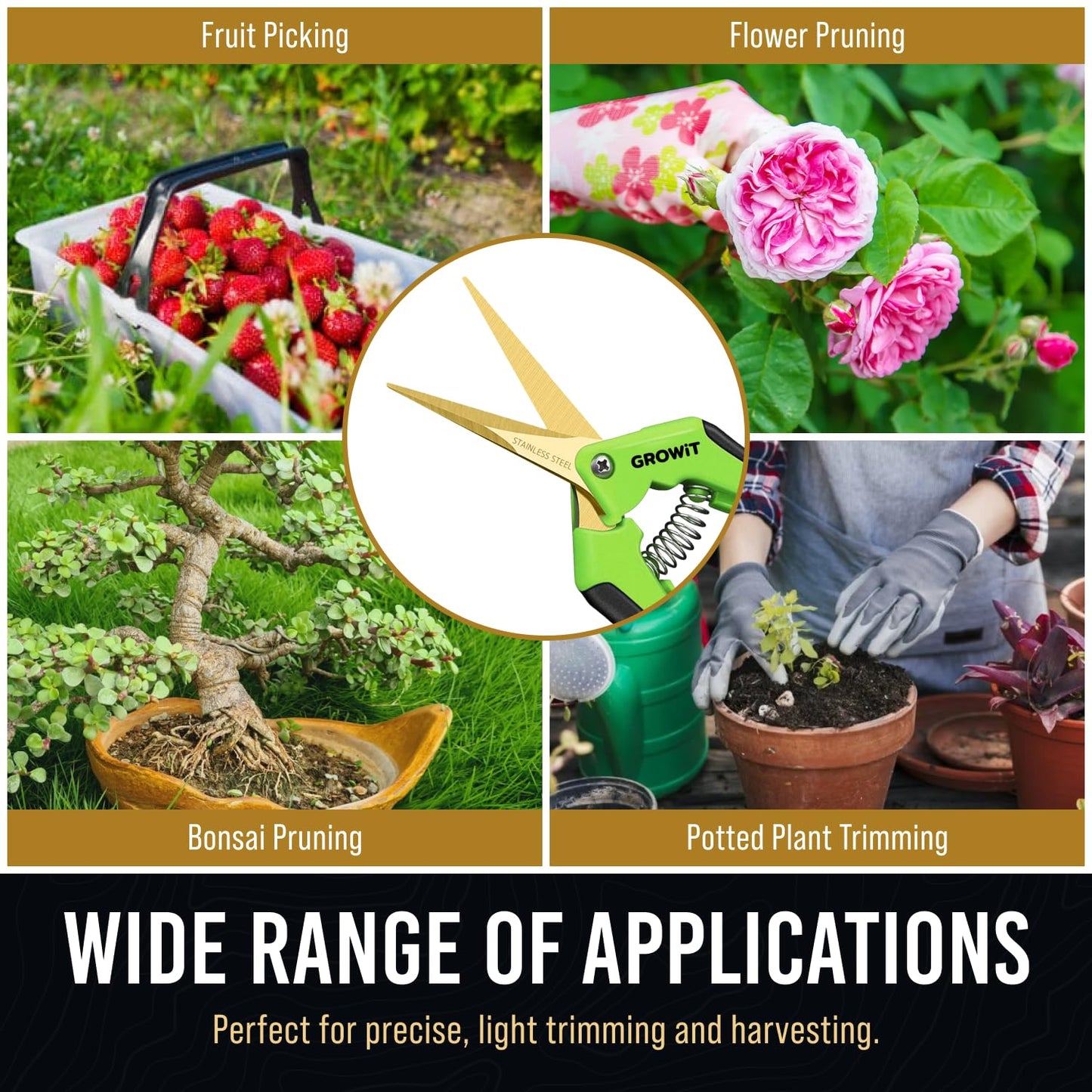 Craft911 Pruning Shears & Gardening Scissors Set - 7" Titanium Coated Sharp Garden Clippers, Stainless Steel Flower Shears for Plant - Garden Pruners, Florist Scissors with Non-Slip Grip