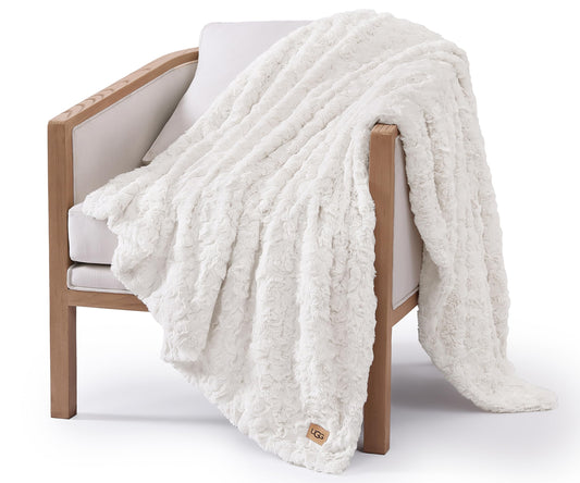 UGG Adalee Faux Fur Throw Blanket Luxury Lightweight Cozy Soft Throw for Couch Bed or Chair Hypoallergenic Machine Washable Double-Sided Fluffy Blanket Home Decor, 50-inch x 70-inch, Natural White