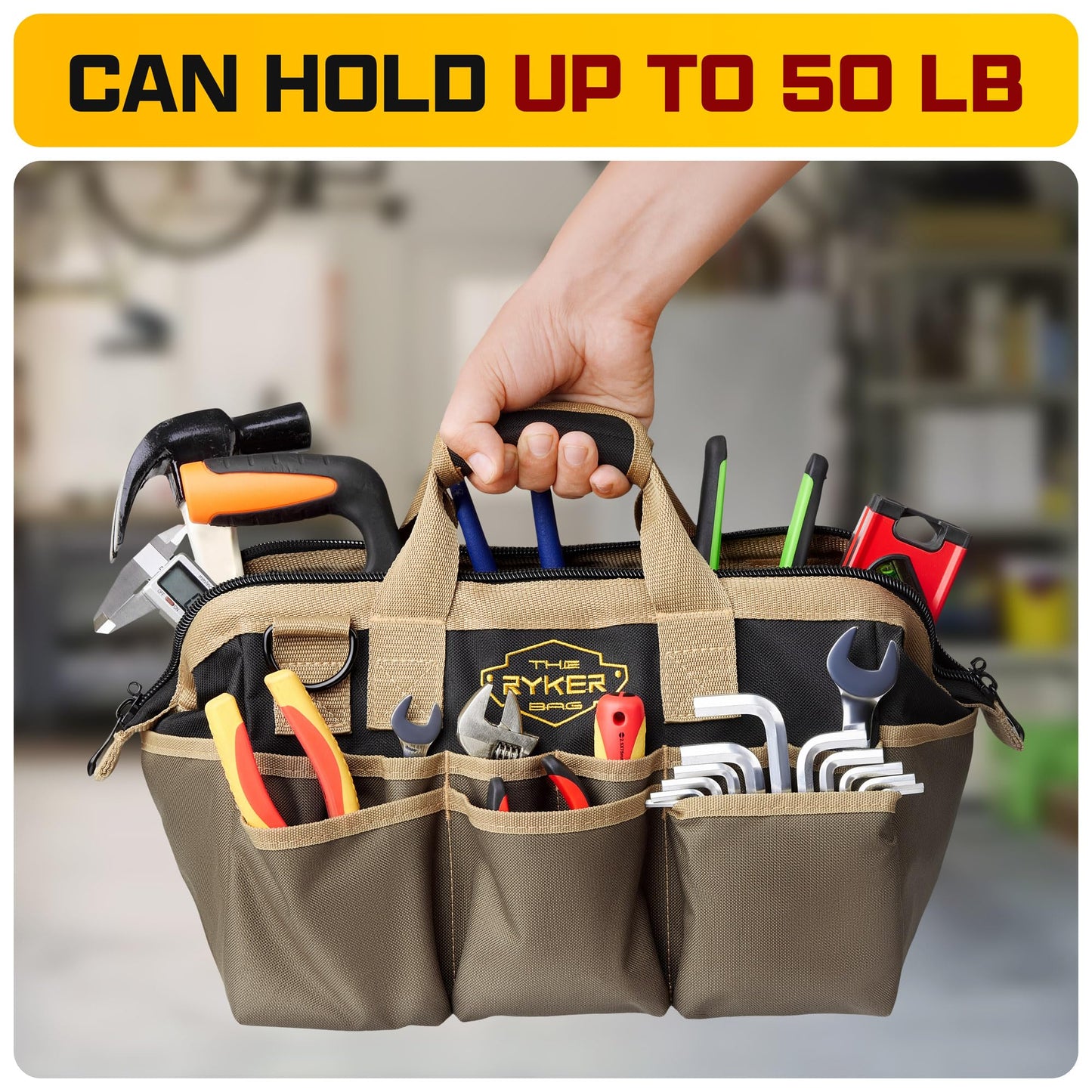 The Ryker Heavy Duty Tool Bags for Men/Women. 14 Inch Small Wide Mouth Mechanic/plumber/Contractor/Electrician Tool Bag Organizer 22Pockets Soft Portable Tools Bags Organizer Toolbag for plumbing