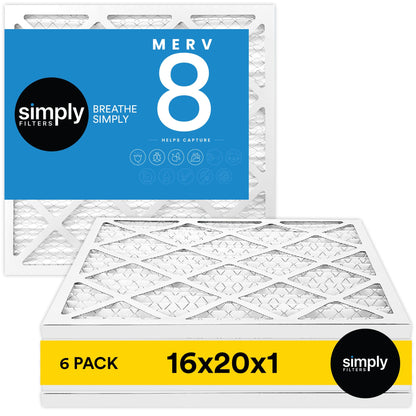 Simply Filters 16x20x1 MERV 8, MPR 600, Air Filter ( 6 Pack) - Actual Size: 15.75"x19.75"x0.75" HVAC, AC Furnace Air Filter