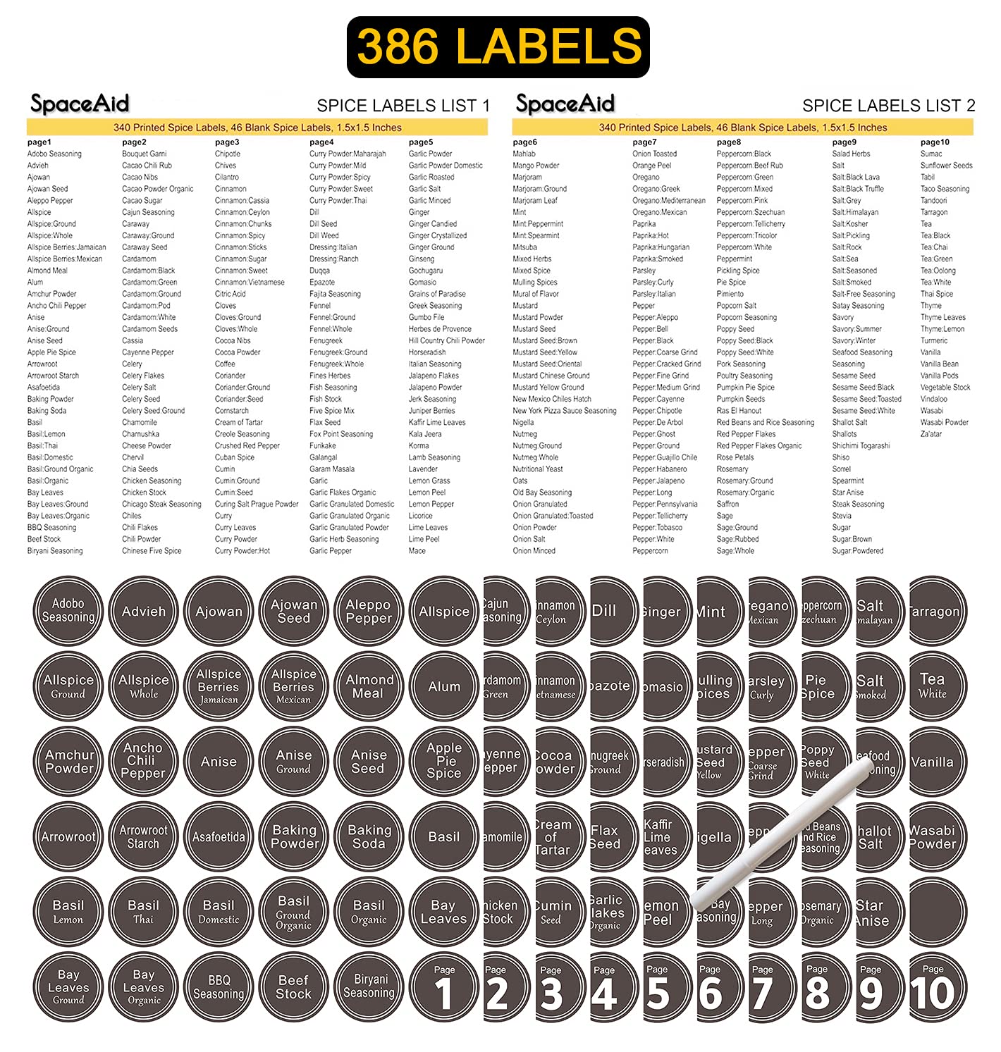 SpaceAid Spice Rack Organizer with 28 Spice Jars, 386 Spice Labels, Chalk Marker and Funnel Set for Cabinet, Countertop, Pantry, Cupboard or Door & Wall Mount - 28 Jars, 13.4" W × 10.8" H, Black