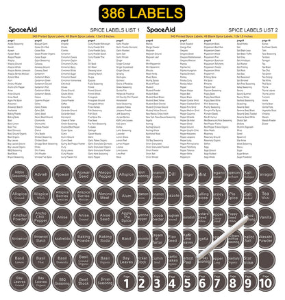 SpaceAid Spice Rack Organizer with 28 Spice Jars, 386 Spice Labels, Chalk Marker and Funnel Set for Cabinet, Countertop, Pantry, Cupboard or Door & Wall Mount - 28 Jars, 13.4" W × 10.8" H, Black