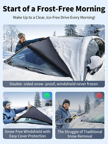 Nmoiss Windshield Cover for Ice and Snow [600D Upgraded Silver Waterproof] Against Frost Ice and Snow Easy Installation with Straps Compact All-Weather Durable Fit for Cars SUVs and Trucks