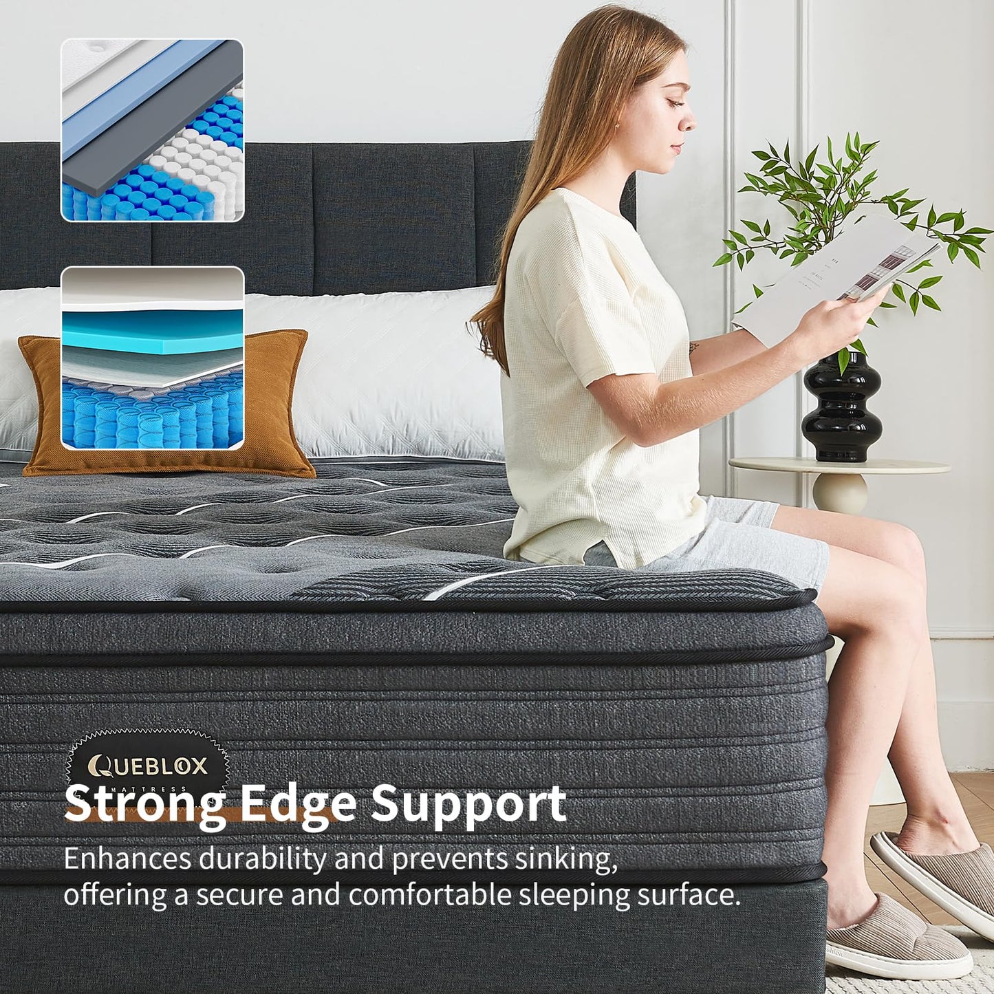 Queblox Queen Mattress, 12 Inch Hybrid Mattress in a Box, Medium Firm,Memory Foam and Individual Pocket Springs for Pressure Relief, CertiPUR-US Certified