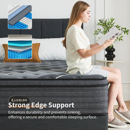 Queblox Queen Mattress, 12 Inch Hybrid Mattress in a Box, Medium Firm,Memory Foam and Individual Pocket Springs for Pressure Relief, CertiPUR-US Certified