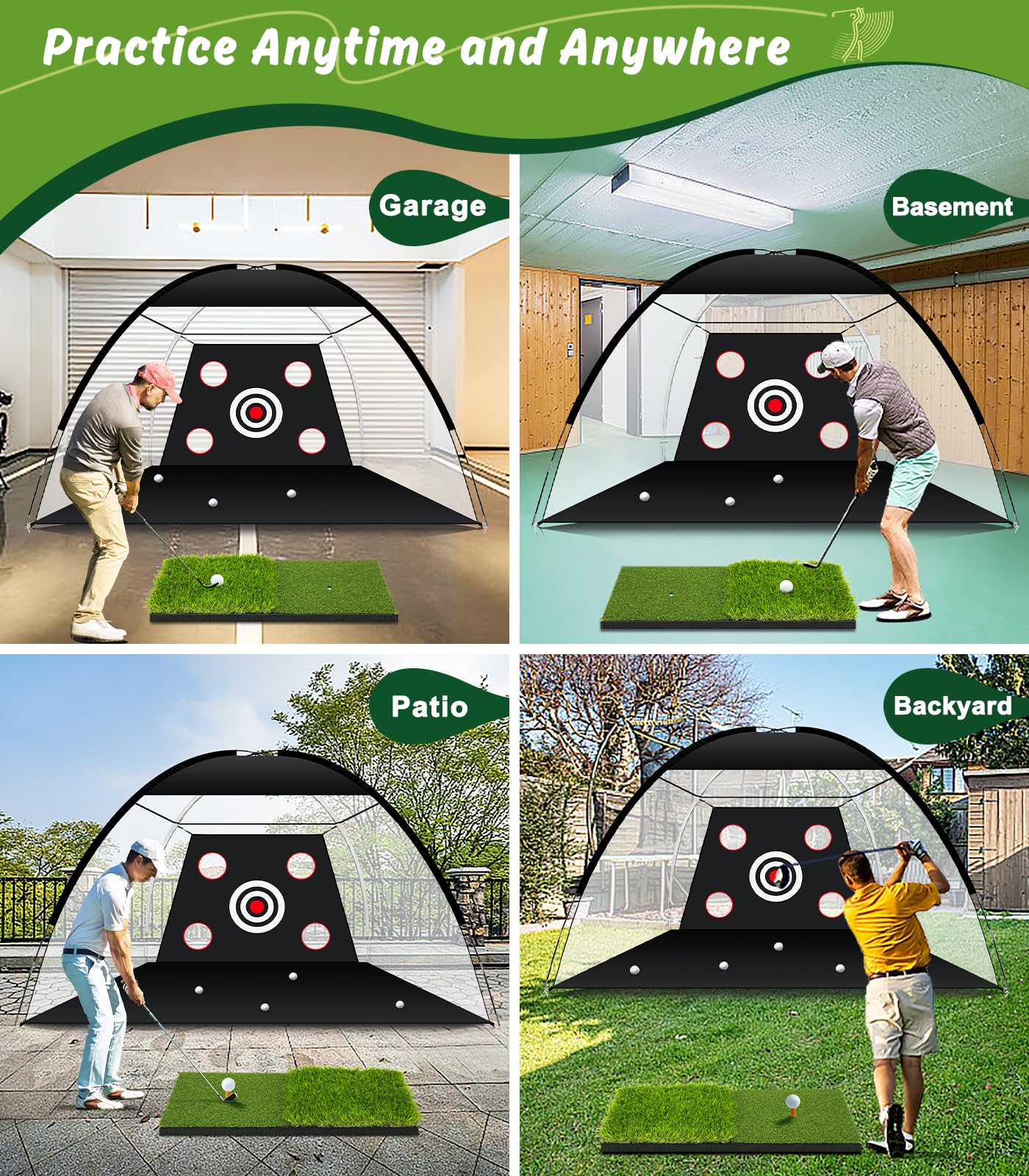 MUVPOH Golf Net: 10x7ft Golf Practice Net for Backyard Chipping Driving with Dual-Turf Golf Hitting Mat, All-in-1 Outdoor Indoor Golf Hitting Net with Multiple Targets, Golf Aid for Men/Golf Lovers